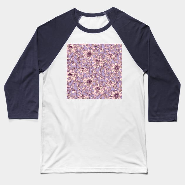 Lilac and Pink Passion Fruit Flowers Baseball T-Shirt by Carolina Díaz